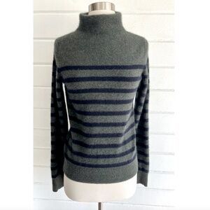 VINCE 100% Cashmere Funnel Neck Sweater in Navy/Green Stripe - S